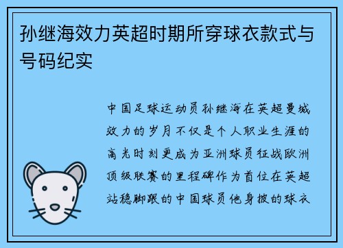 孙继海效力英超时期所穿球衣款式与号码纪实