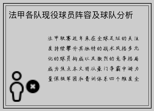 法甲各队现役球员阵容及球队分析